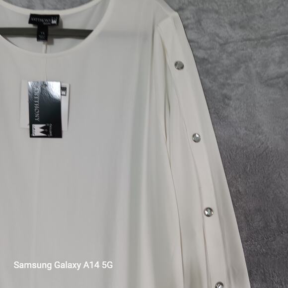 Antthony Original Cream XL Tunic Top Minimal Snap Sleeves Neutral Workwearchara - Picture 5 of 12